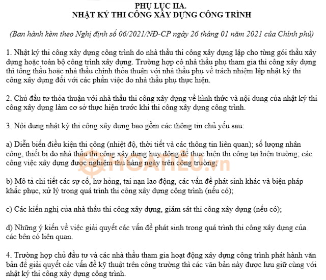 Nhật ký thi công xây dựng công trình