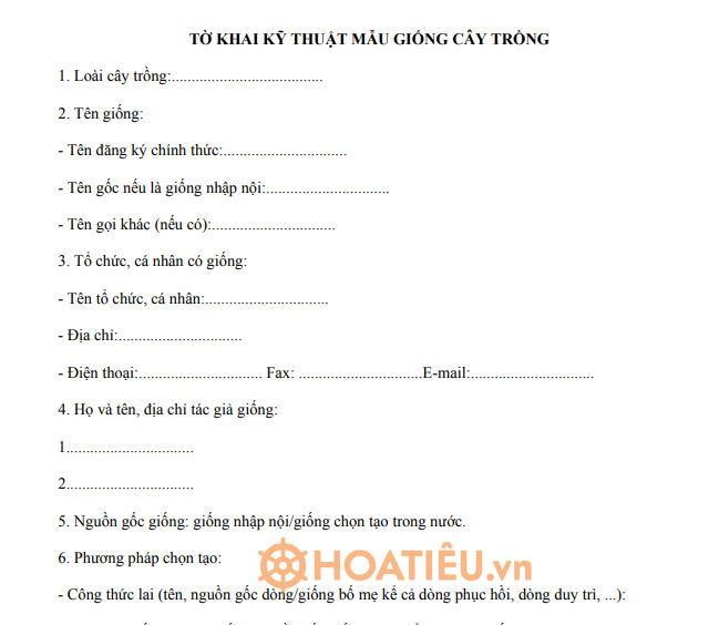 Tờ khai kỹ thuật giống cây trồng