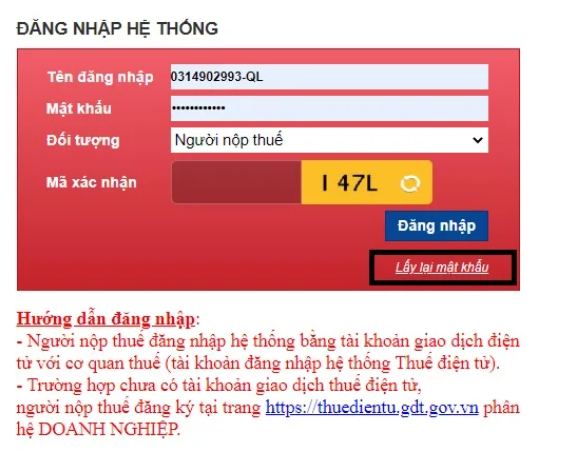 Công văn xin cấp lại mật khẩu trang thuế