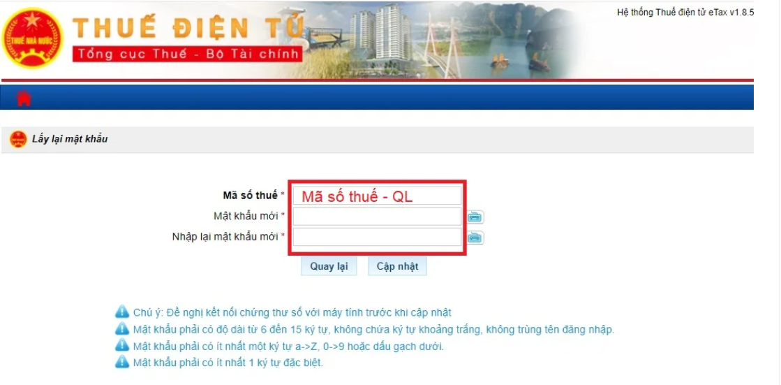 Hướng dẫn lấy lại mật khẩu khai thuế