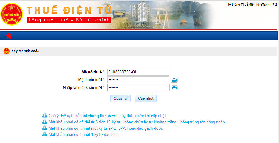 Cách lấy lại mật khẩu nộp thuế điện tử