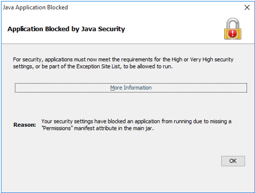 Lỗi Application Blocked by Java Security