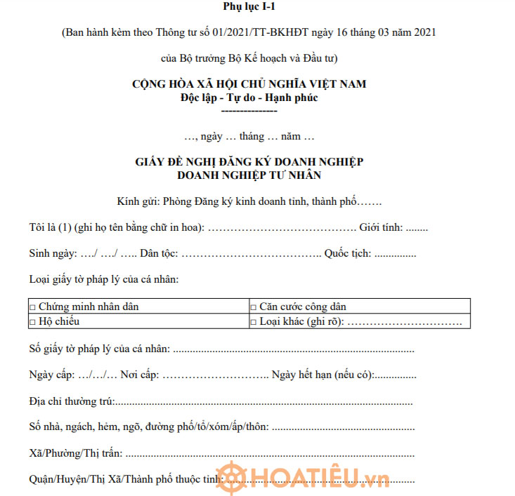 Mẫu giấy đề nghị đăng ký doanh nghiệp mới nhất 