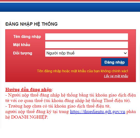 Lỗi không đăng nhập được vào hệ thống trang thuế điện tử