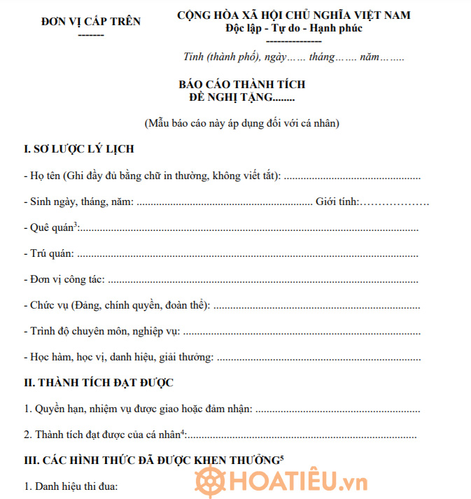 Báo cáo cá nhân điển hình tiên tiến