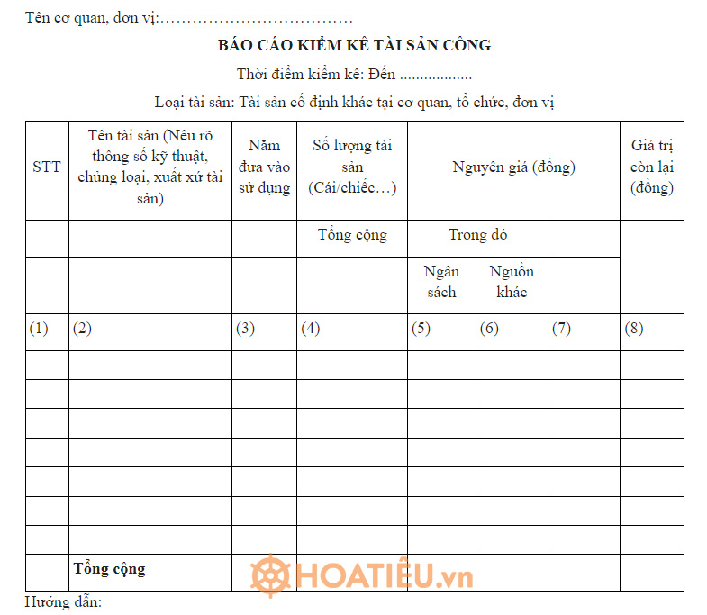 Mẫu báo cáo kiểm kê tài sản công cuối năm 