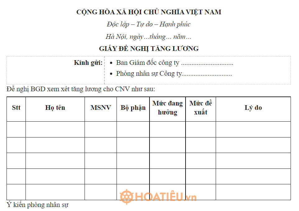 Giấy đề nghị tăng lương
