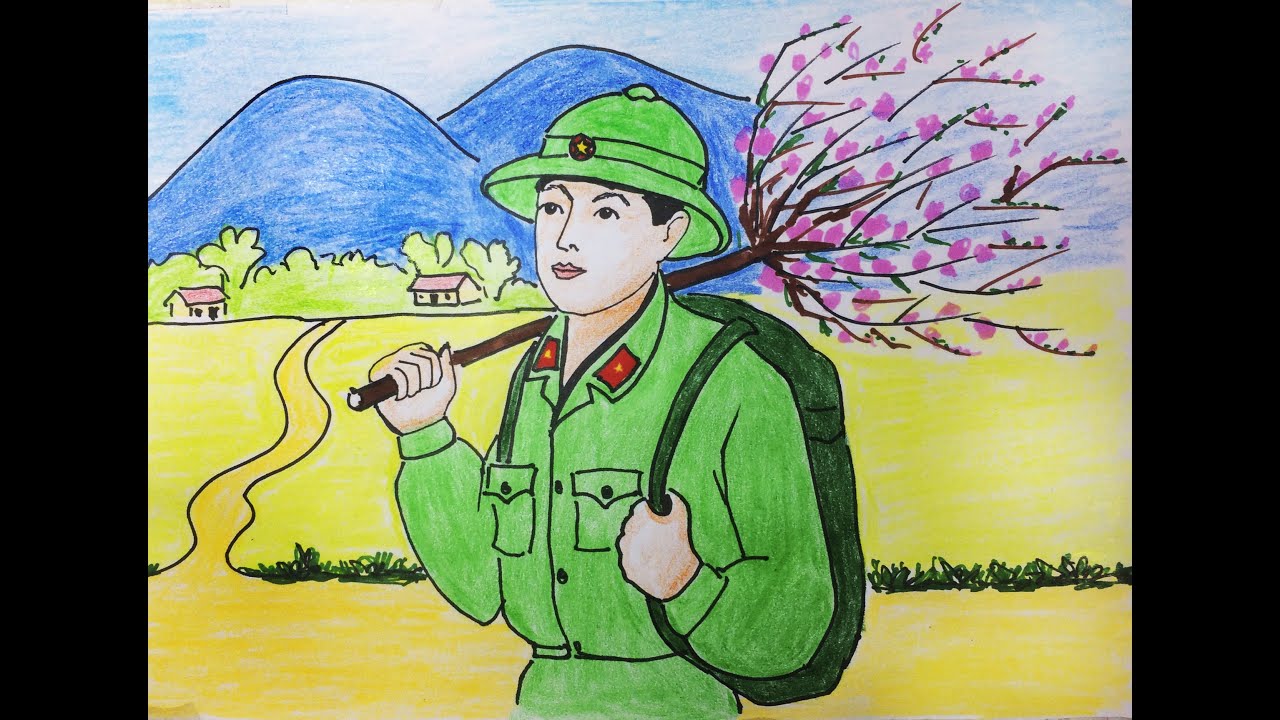 Mẫu vẽ tranh chủ đề chú bộ đội đẹp