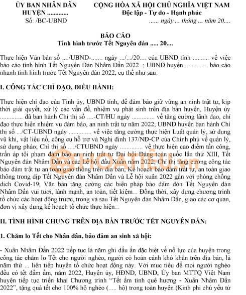 Mẫu báo cáo nhanh Tết Nguyên Đán cơ bản