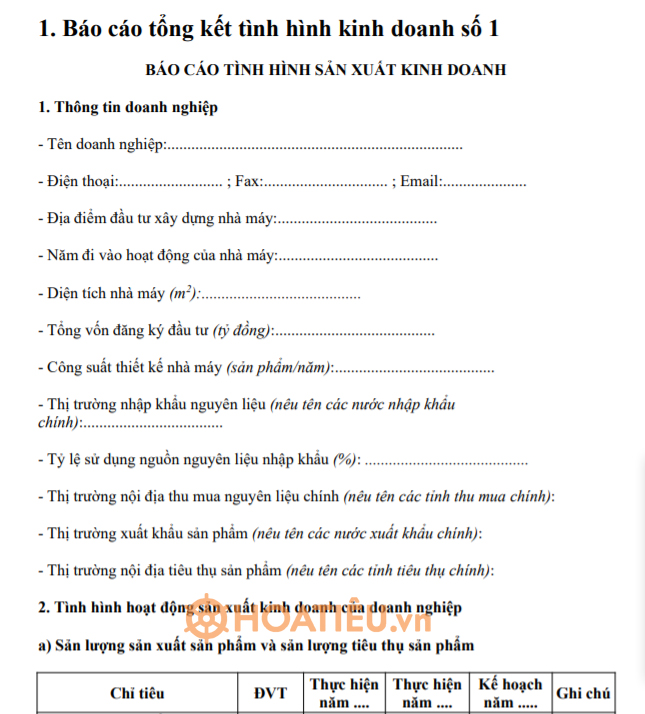 Báo cáo tổng kết tình hình kinh doanh cuối năm