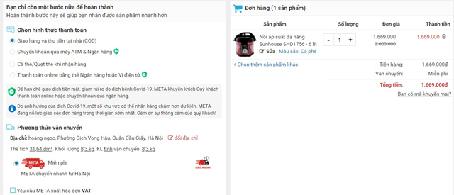 Hướng dẫn đặt hàng trên website META.vn
