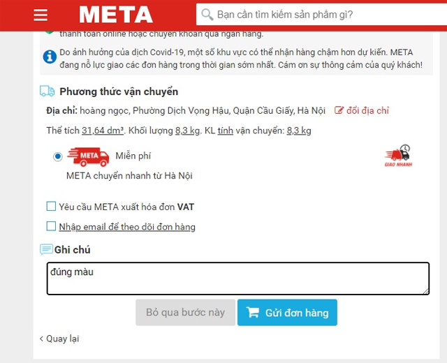Cách đặt hàng trên META.vn