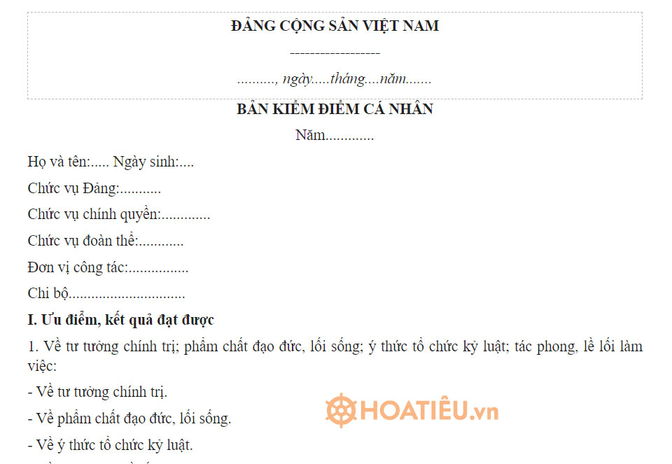 Bản kiểm điểm Đảng viên trong quân đội 