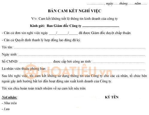 Mẫu bản cam kết nghỉ việc