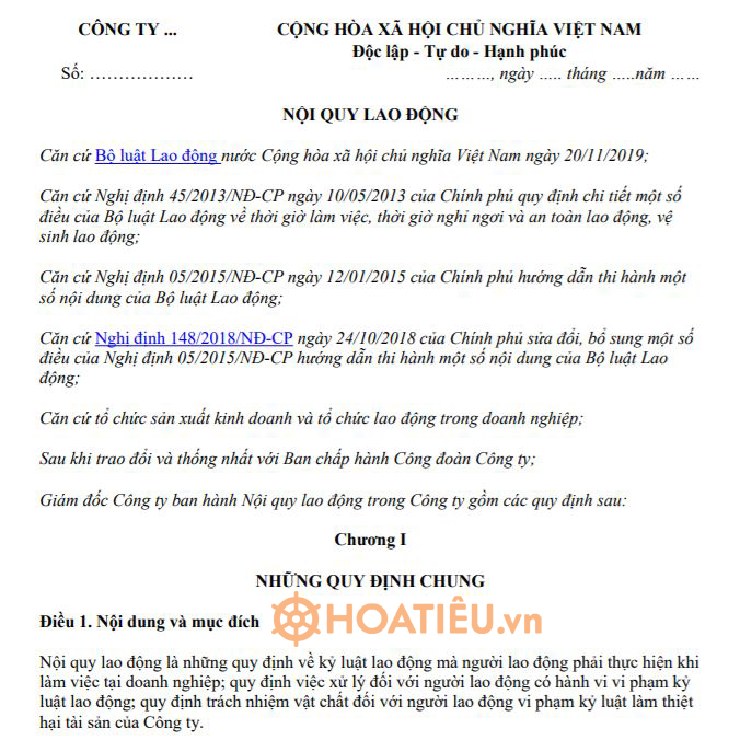 Nội quy lao động 2022