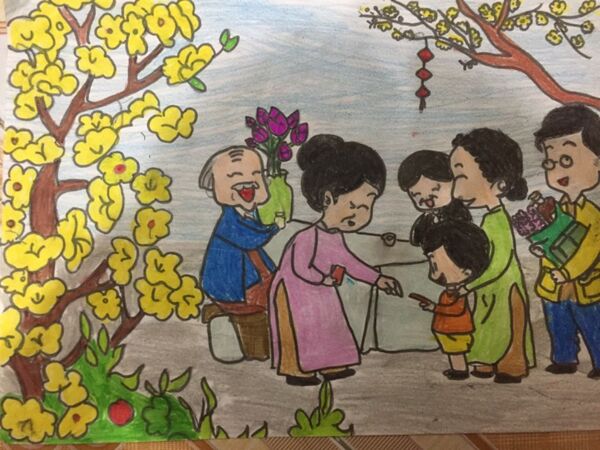 Cách vẽ tranh ngày Tết đơn giản mà đẹp