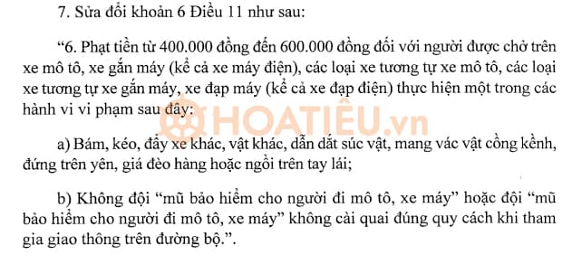 Chở người ngồi sau không đội mũ bảo hiểm phạt bao nhiêu?