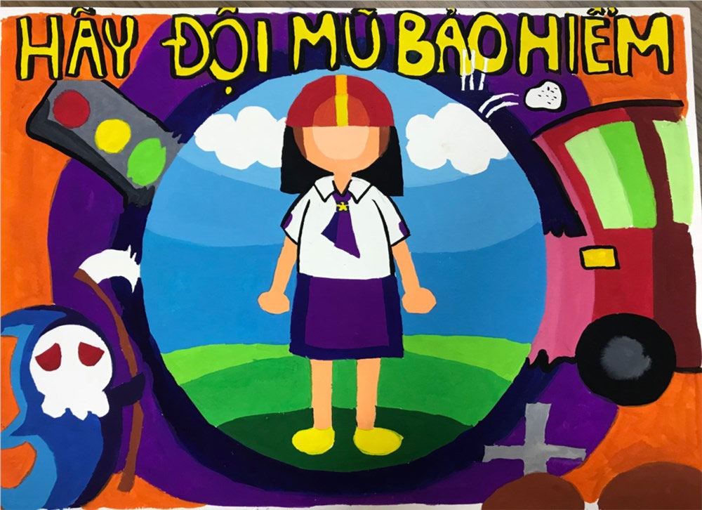 Vẽ tranh đội mũ bảo hiểm