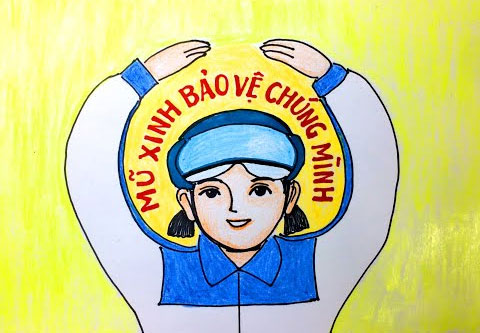 Cách vẽ tranh Đội mũ xinh bảo vệ chúng mình