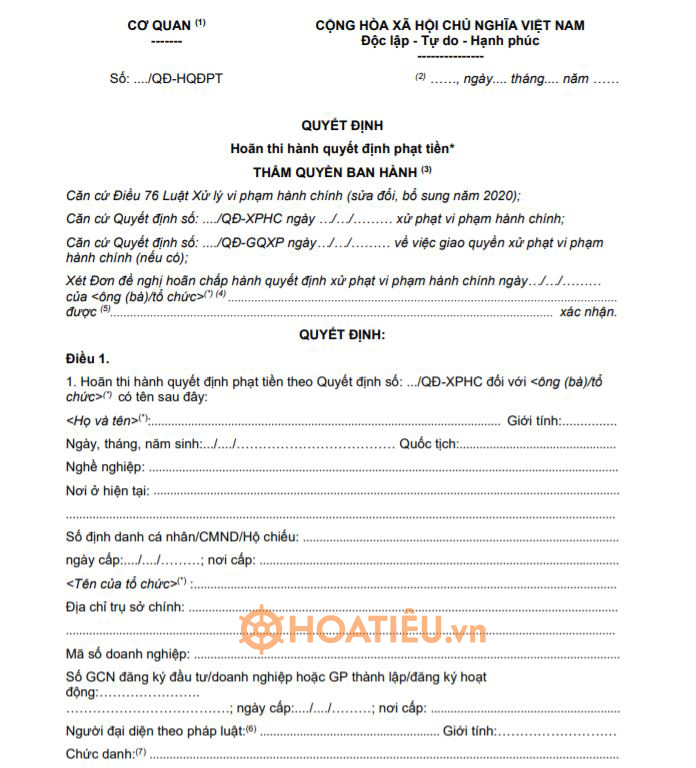 Mẫu MQĐ04: Quyết định giảm, miễn tiền phạt vi phạm hành chính 2022