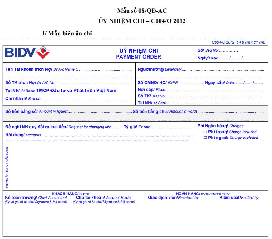 Mẫu ủy nhiệm chi