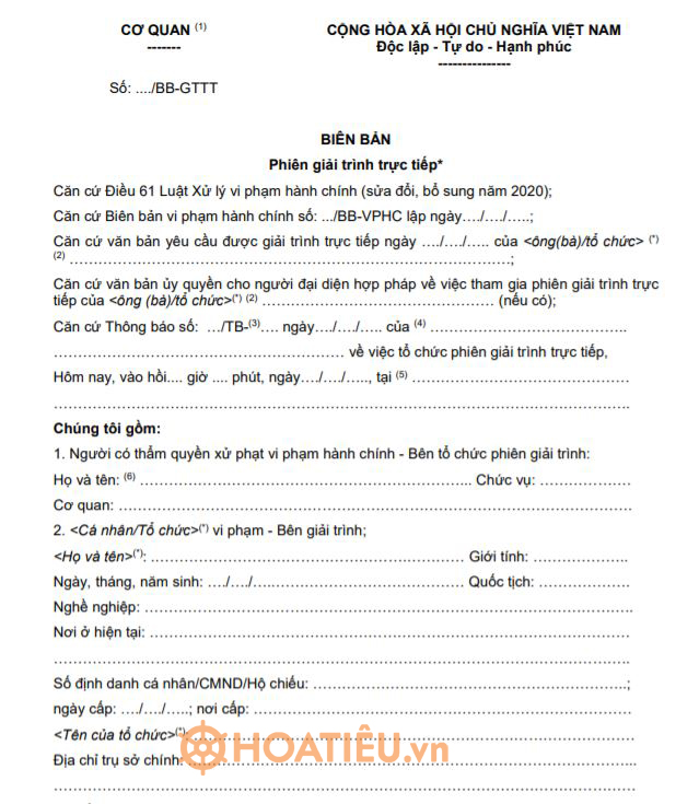 Mẫu biên bản phiên giải trình trực tiếp 2022