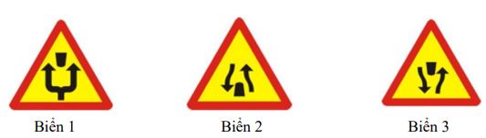 Biển báo nào dưới đây báo phía trước có chướng ngại vật, người điều khiển phương tiện cần giảm tốc độ và đi theo chỉ dẫn trên biển báo