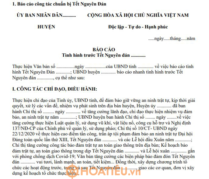 Báo cáo công tác chuẩn bị Tết Nguyên Đán 2022
