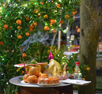 Mâm cúng chay giao thừa ngoài trời 2022