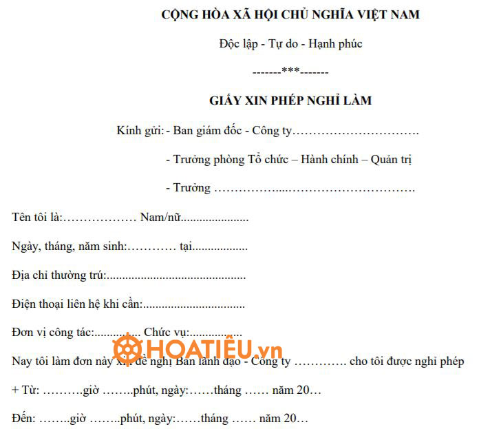 Giấy xin phép nghỉ làm 2023