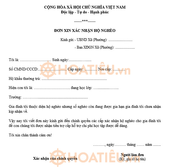 Giấy xác nhận hộ nghèo 2024
