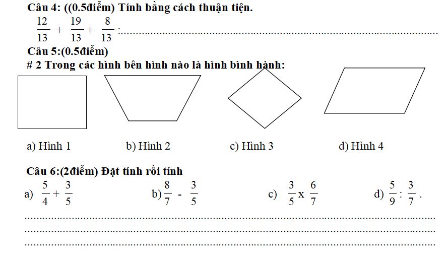 Đề thi giữa học kì II lớp 4 môn Toán năm học 2021-2022