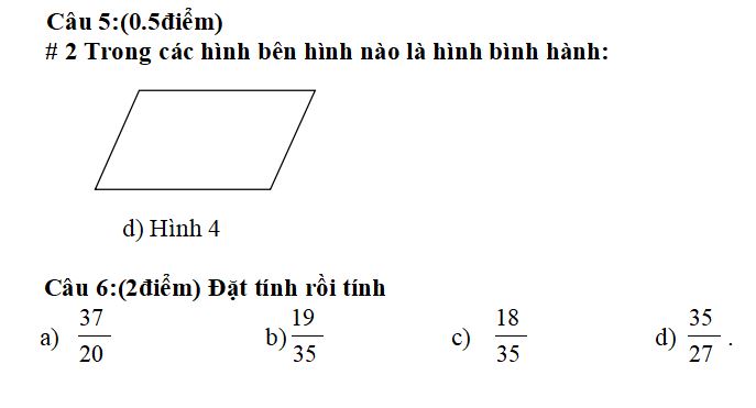 Bộ đề thi giữa học kì 2 môn Toán lớp 4