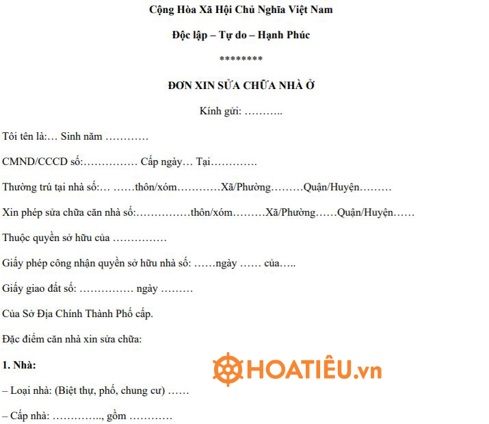 Mẫu thông báo sửa chữa cải tạo nhà ở, công trình 2022