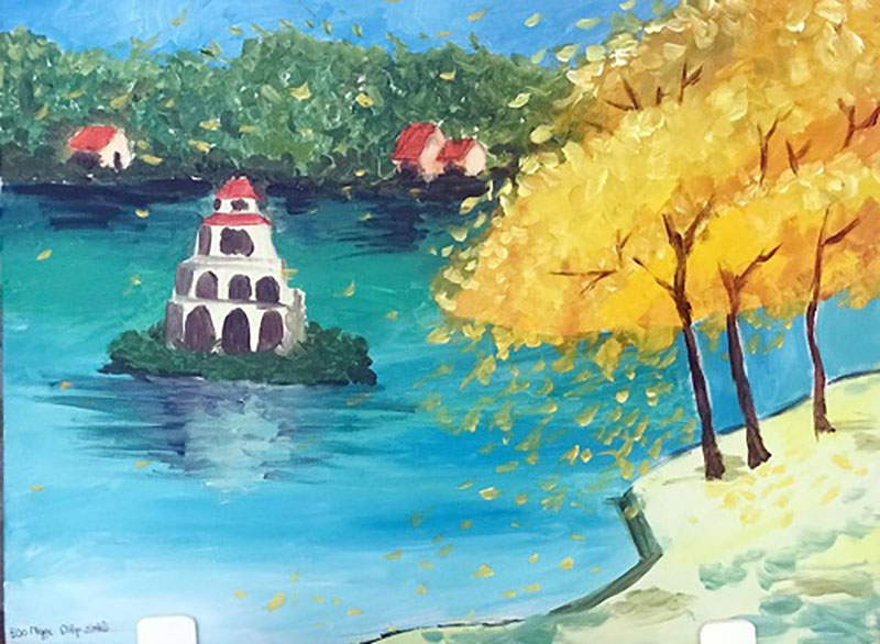 Vẽ tranh về hồ gươm tháp rùa của hà nội