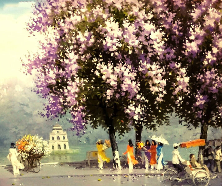 Vẽ tranh về hồ Gươm đẹp chiều mùa hạ