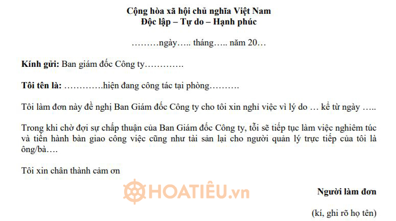 Mẫu đơn xin nghỉ việc viết tay 2022