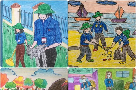 Vẽ tranh em yêu màu áo xanh 2022