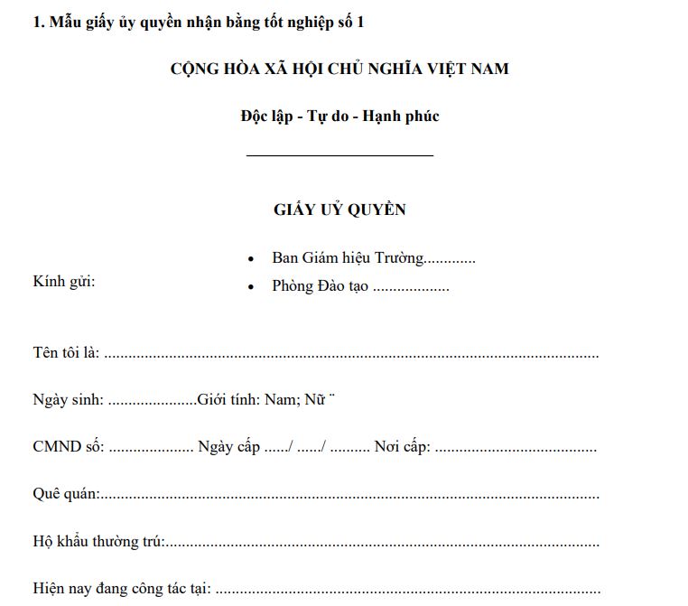 Giấy ủy quyền nhận bằng tốt nghiệp