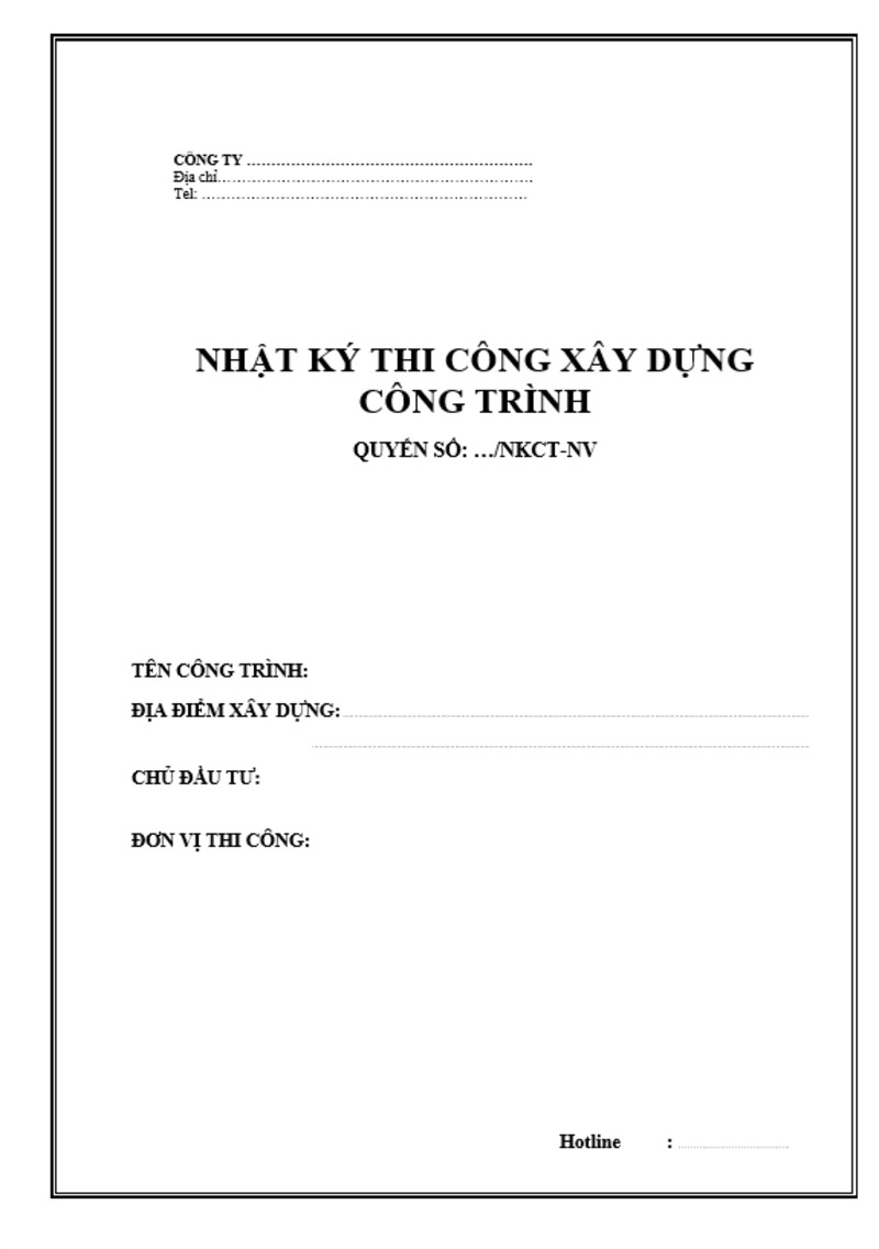 Mẫu nhật ký thi công 2024