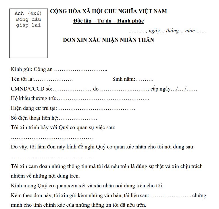 Mẫu giấy xác nhận thân nhân để đi máy bay 