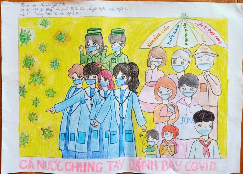 Vẽ tranh em yêu màu áo xanh đẹp của học sinh