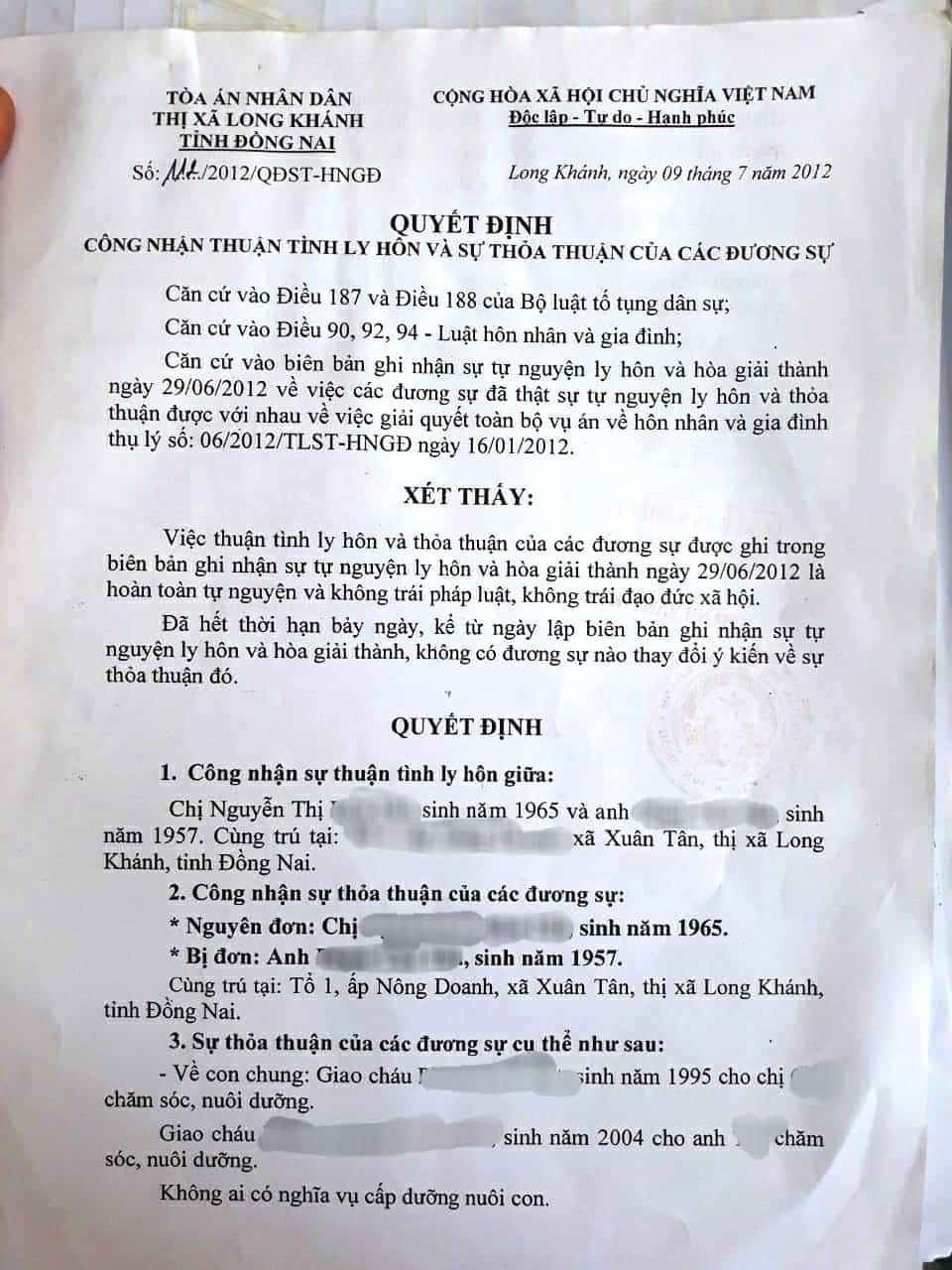 Hình ảnh giấy quyết định ly hôn