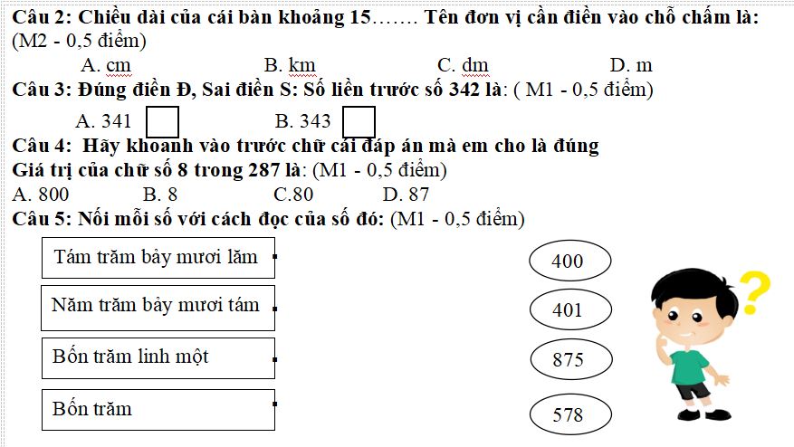 Đề thi học kì 2 môn Toán lớp 2 sách Cánh Diều
