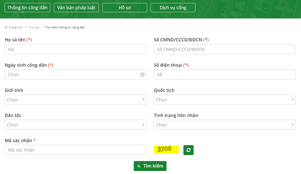 Cách tra cứu thông tin cá nhân trên cổng dịch vụ công