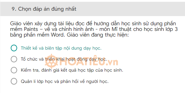 Đáp án trắc nghiệm Mĩ thuật module 9 Tiểu học 2022