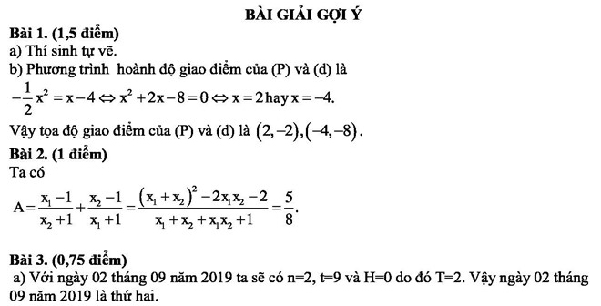 Đáp án đề thi tuyển sinh lớp 10 môn Toán TP HCM 2019