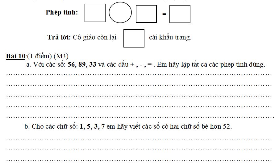 Đề kiểm tra Toán lớp 1 bộ Cánh Diều