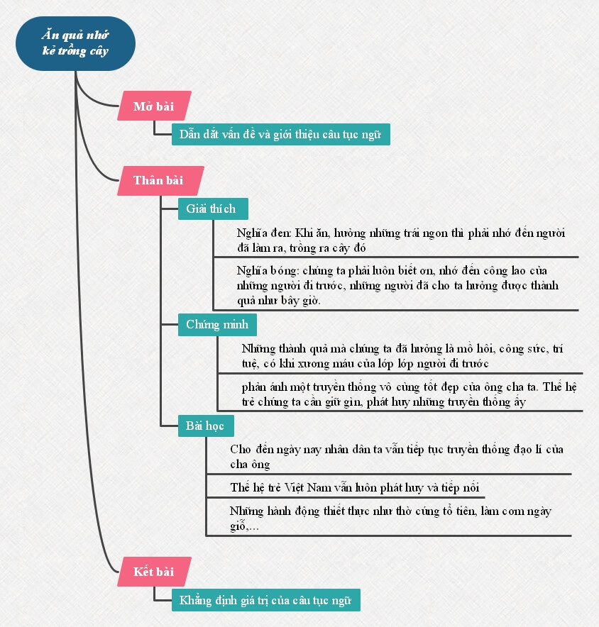 Sơ đồ tư duy giải thích câu tục ngữ Ăn quả nhớ kẻ trồng cây
