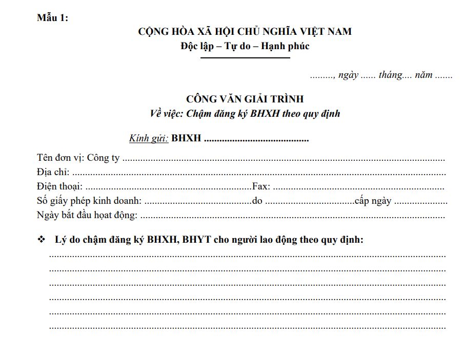 Công văn giải trình về việc chậm đăng ký BHXH theo quy định